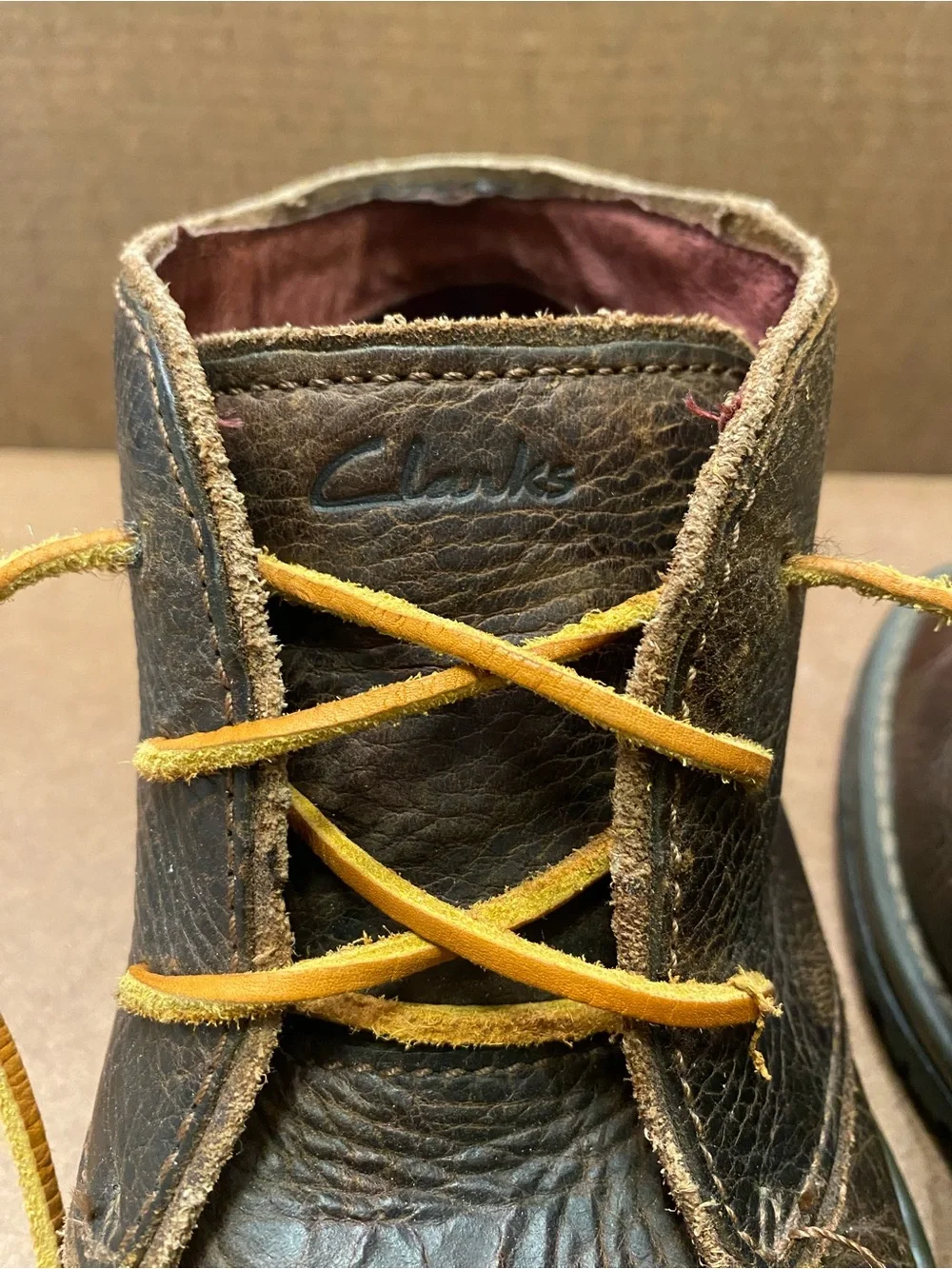 Clarks Morris Peak Brown Leather Chukka Boots with Yellow Laces